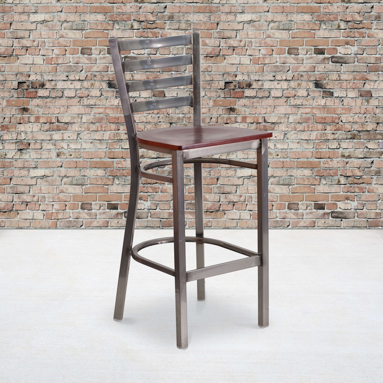 Emma and Oliver Clear Coated Ladder Back Metal Restaurant Dining Barstool